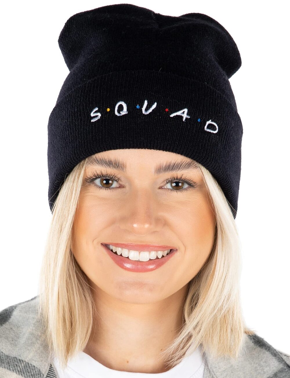 5495 Embroidered Bridal Beanie Hat : S.Q.U.A.D - Black